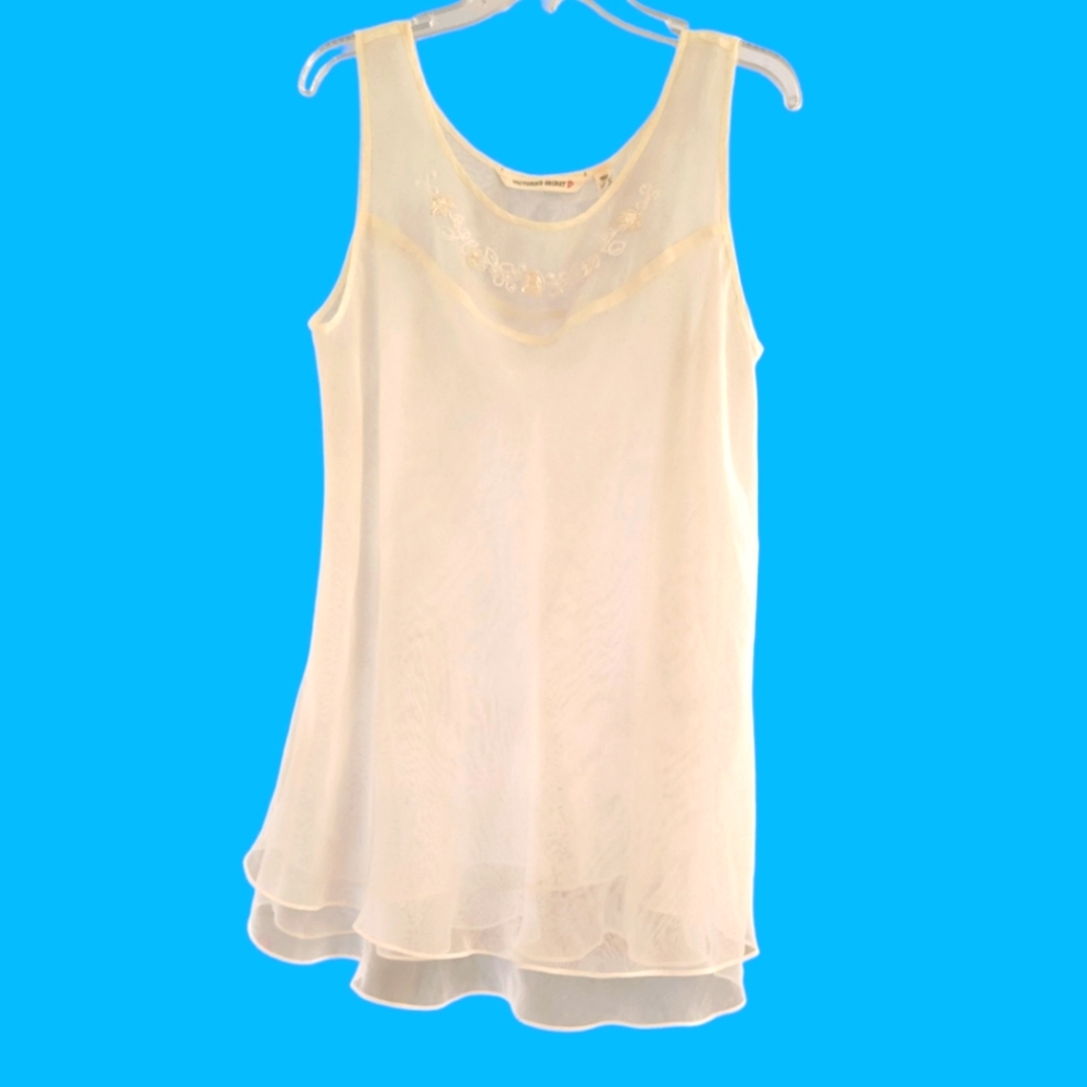 Victoria's Secret Chemise Gown w/ Embellished Beaded Neckline Soft White Size L